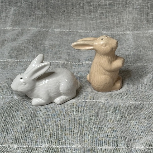 Ankyo Ceramic Bunny Rabbit Salt & Pepper Shakers Neutrals NWOT 3.5" & 4.25" Tall - Picture 2 of 13